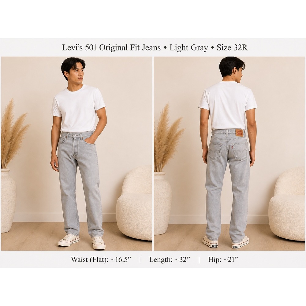 Levis 501 Original Mens 32x30 Light Wash Blue Straight Leg Button Fly Jeans